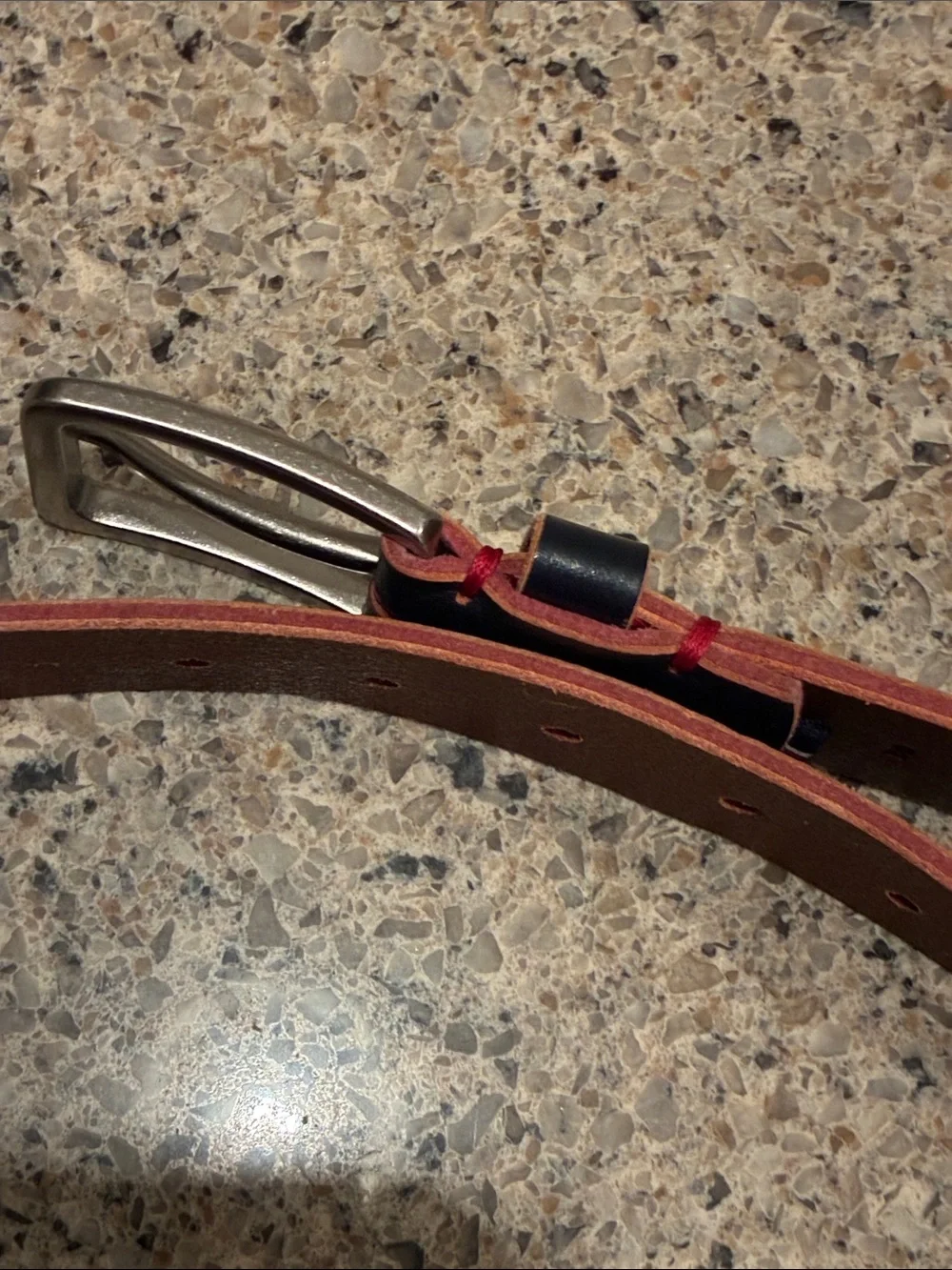 Men’s 38/93 Tommy Hilfiger Navy Leather Belt with Red Stitching